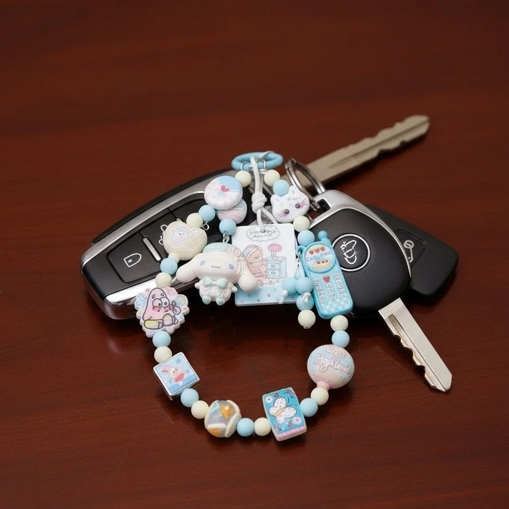 Handmade Cinna Style Blue Beaded‎ Bag Charm Kawaii Keychain